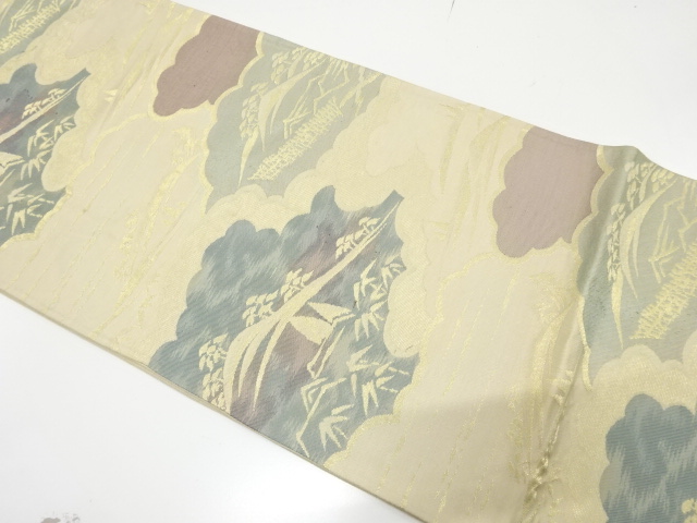 JAPANESE KIMONO / ANTIQUE FUKURO OBI / SILK / WOVEN SCENERY